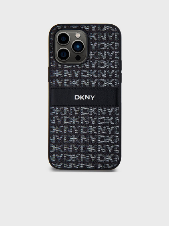DKNY PU Leder Repeat Pattern Tonal Stripe Back Cover für iPhone 14 Pro Schwarz DKNY