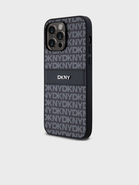 DKNY PU Leder Repeat Pattern Tonal Stripe Back Cover für iPhone 14 Pro Schwarz DKNY
