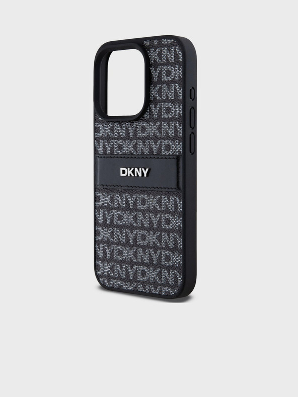 DKNY PU Leder Repeat Pattern Tonal Stripe Back Cover für iPhone 14 Pro Schwarz DKNY