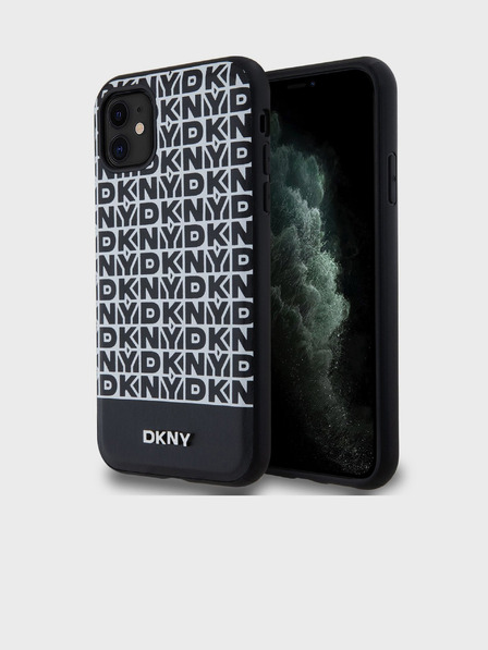 DKNY PU Leather Repeat Pattern Bottom Stripe MagSafe Back Cover for iPhone 11 Black DKNY