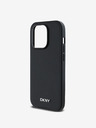 DKNY PU Leder Silber Metall Logo Magsafe Schutzhülle für iPhone 14 Pro Schwarz DKNY