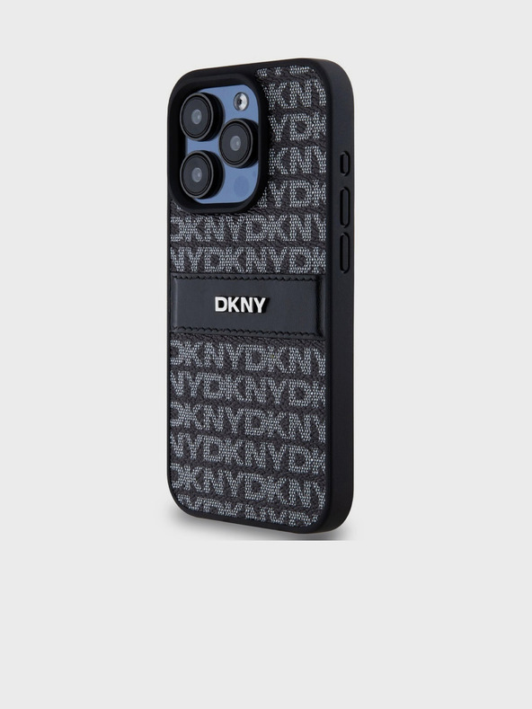 DKNY PU Leder Wiederholungsmuster Tonal Stripe Back Cover für iPhone 14 Pro Max Schwarz DKNY