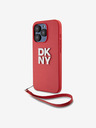 DKNY PU Leather Stack Logo Wrist Strap Back Cover für iPhone 15 Pro Max Rot DKNY