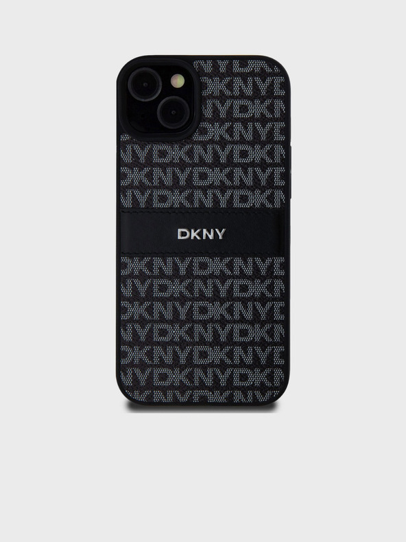 DKNY Rückseite mit tonalem Streifenmuster aus PU-Leder für das iPhone 15 Plus Schwarz DKNY