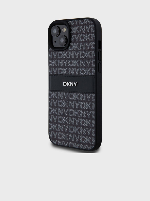 DKNY Rückseite mit tonalem Streifenmuster aus PU-Leder für das iPhone 15 Plus Schwarz DKNY