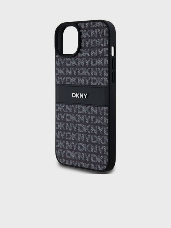 DKNY Rückseite mit tonalem Streifenmuster aus PU-Leder für das iPhone 15 Plus Schwarz DKNY