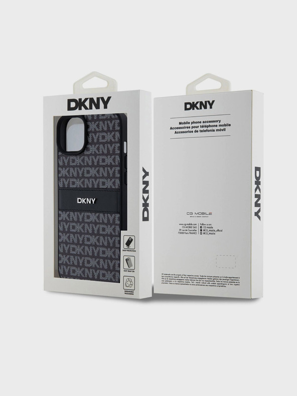 DKNY Rückseite mit tonalem Streifenmuster aus PU-Leder für das iPhone 15 Plus Schwarz DKNY