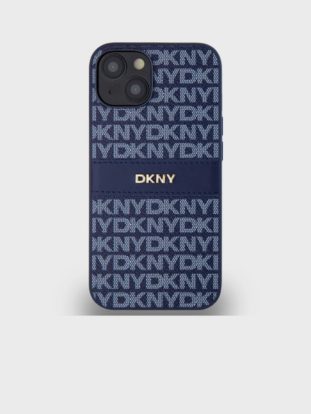 DKNY Rückseite für iPhone 14 Blau DKNY PU-Leder mit Tonalstreifen-Wiederholungsmuster