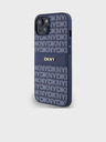 DKNY Rückseite für iPhone 14 Blau DKNY PU-Leder mit Tonalstreifen-Wiederholungsmuster