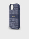 DKNY Rückseite für iPhone 14 Blau DKNY PU-Leder mit Tonalstreifen-Wiederholungsmuster