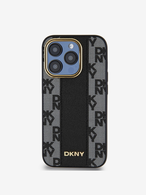 DKNY PU Leder Karomuster Magsafe Back Cover für iPhone 15 Pro Max Schwarz DKNY
