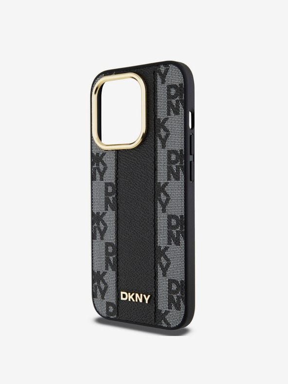 DKNY PU Leder Karomuster Magsafe Back Cover für iPhone 15 Pro Max Schwarz DKNY