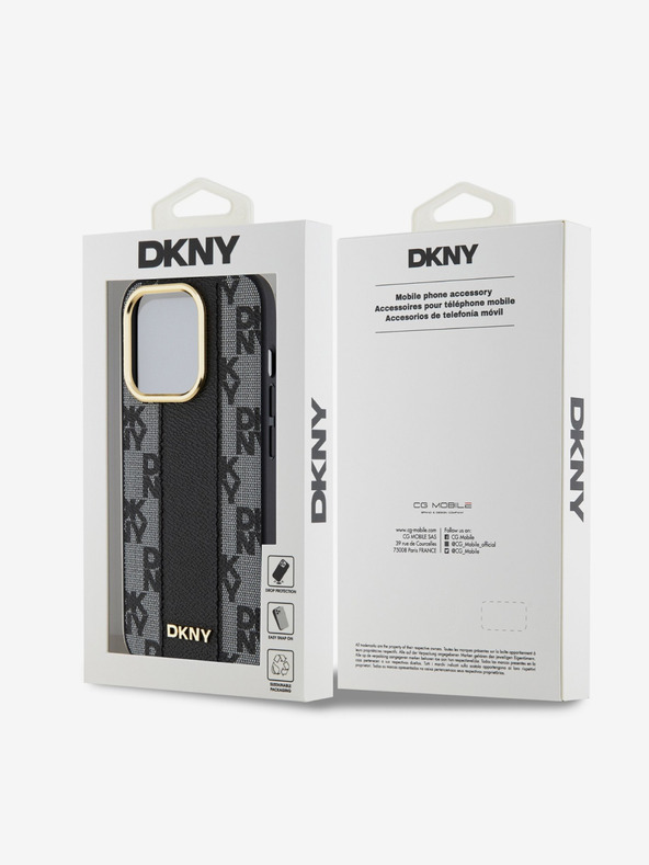 DKNY PU Leder Karomuster Magsafe Back Cover für iPhone 15 Pro Max Schwarz DKNY
