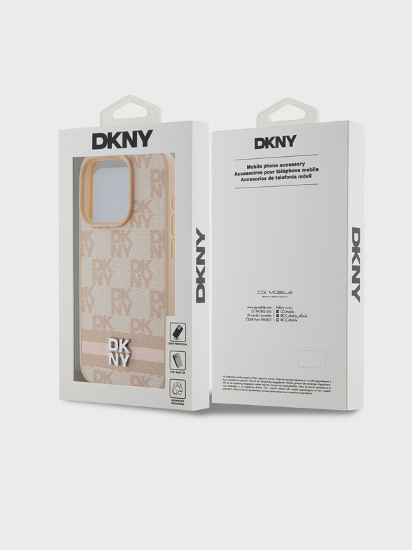 DKNY Rückseite aus PU-Leder mit Karomuster und Streifen für das iPhone 14 Pro Pink DKNY