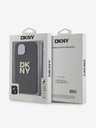 DKNY PU Leather Stack Logo Wrist Strap Back Cover für iPhone 14 Schwarz DKNY