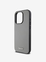 DKNY PU Leder Silber Metall Logo Magsafe Schutzhülle für iPhone 14 Pro Grau DKNY