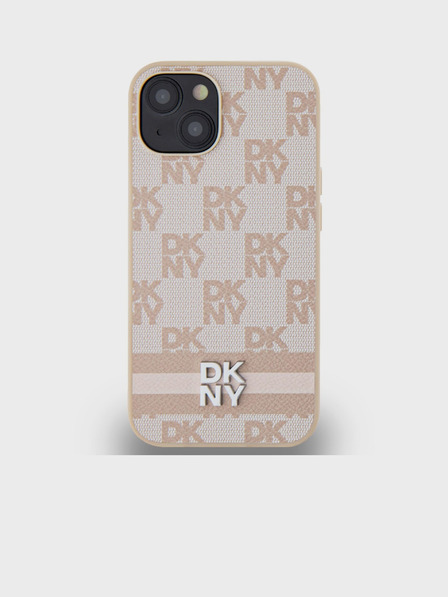 DKNY Rückseite aus PU-Leder mit Karomuster und Streifen für das iPhone 15 Pink DKNY