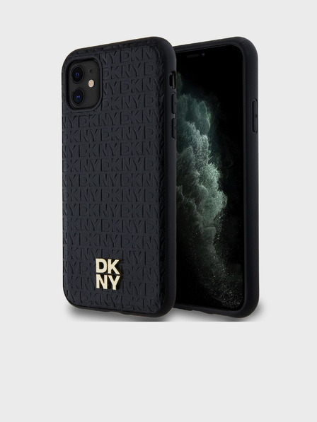 DKNY PU Leder Wiederholungsmuster Stack Logo Magsafe Rückseitenschutz für iPhone 11 Schwarz DKNY