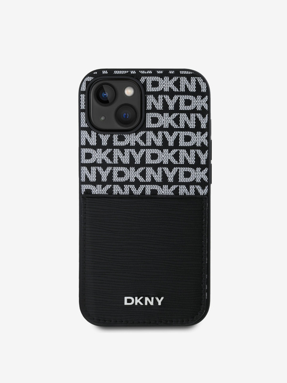 DKNY Kartenrückseite aus PU-Leder mit sich wiederholendem Muster für iPhone 15 Schwarz DKNY