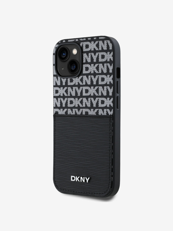 DKNY Kartenrückseite aus PU-Leder mit sich wiederholendem Muster für iPhone 15 Schwarz DKNY