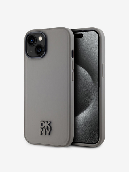 DKNY PU Leder Stack Logo Magsafe Schutzhülle für iPhone 15 Grau DKNY