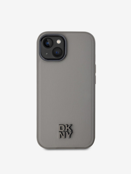 DKNY PU Leder Stack Logo Magsafe Schutzhülle für iPhone 15 Grau DKNY