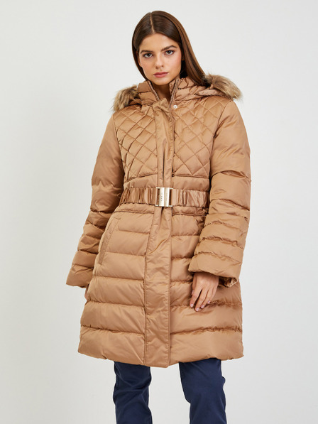 Guess Brauner Damen Daunen-Wintermantel mit abnehmbarer Kapuze und Pelzmantel Guess Lolie