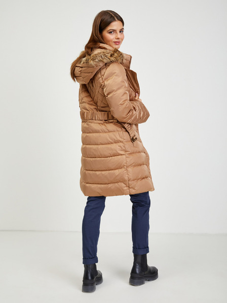 Guess Brauner Damen Daunen-Wintermantel mit abnehmbarer Kapuze und Pelzmantel Guess Lolie