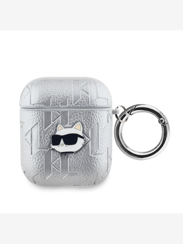 Karl Lagerfeld Karl Lagerfeld PU geprägter Choupette Kopf Hülle für AirPods 1/2 Silber