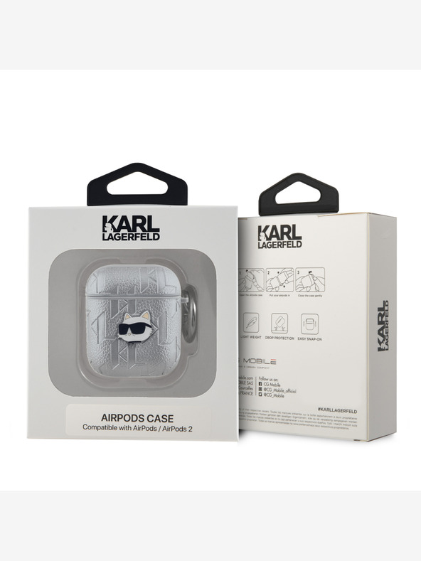 Karl Lagerfeld Karl Lagerfeld PU geprägter Choupette Kopf Hülle für AirPods 1/2 Silber