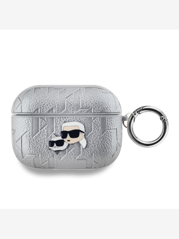 Karl Lagerfeld Karl Lagerfeld PU geprägte Karl und Choupette Köpfe Etui für AirPods Pro Silber
