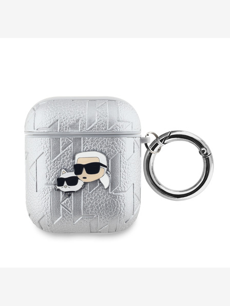 Karl Lagerfeld PU-geprägte Karl und Choupette Köpfe Tasche für AirPods 1/2 Silber Karl Lagerfeld