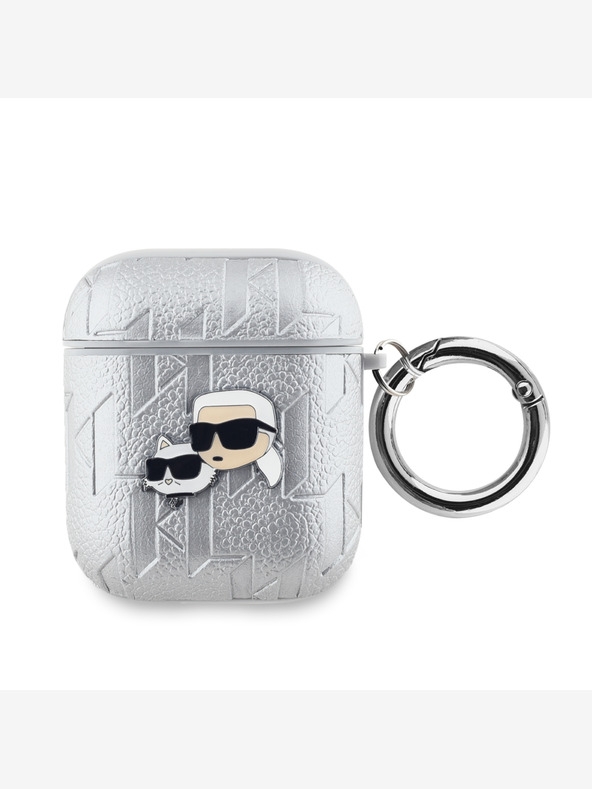 Karl Lagerfeld PU-geprägte Karl und Choupette Köpfe Tasche für AirPods 1/2 Silber Karl Lagerfeld