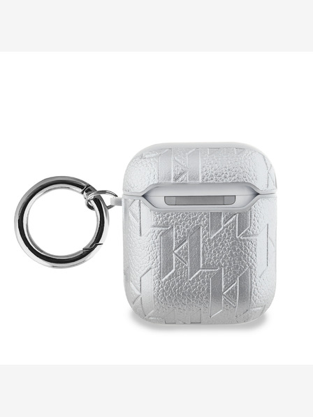 Karl Lagerfeld PU-geprägte Karl und Choupette Köpfe Tasche für AirPods 1/2 Silber Karl Lagerfeld
