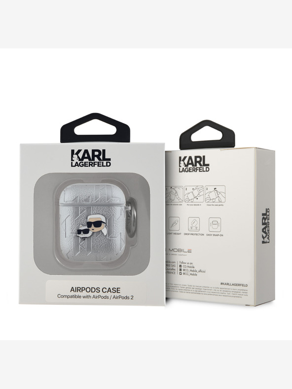Karl Lagerfeld PU-geprägte Karl und Choupette Köpfe Tasche für AirPods 1/2 Silber Karl Lagerfeld