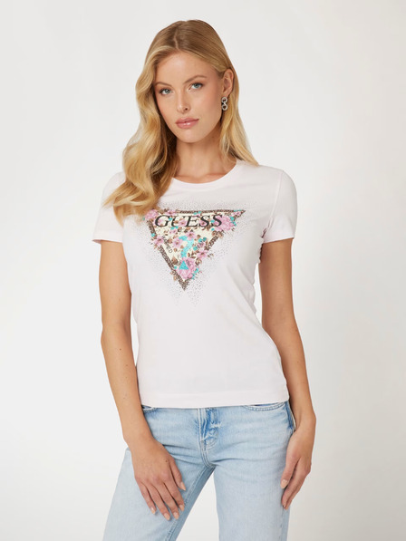 Guess Hellrosa Damen-T-Shirt mit Guess-Logo