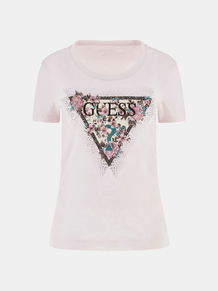 Guess Hellrosa Damen-T-Shirt mit Guess-Logo