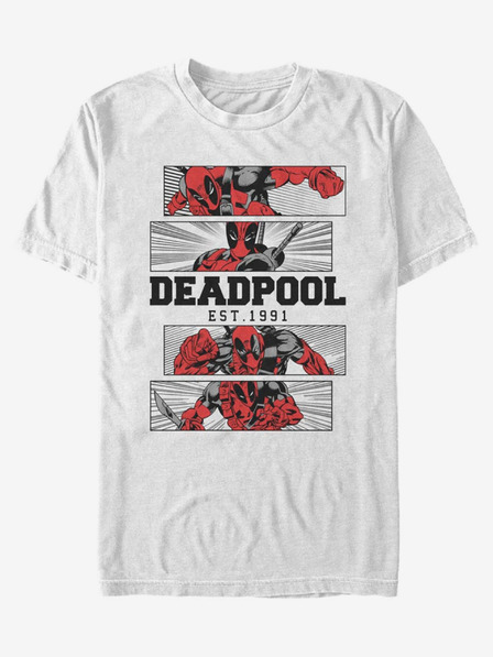 ZOOT.Fan Weißes Unisex-T-Shirt ZOOT.Fan Marvel DEADPOOL 4 PANEL 2 TONE