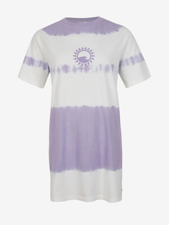 O'Neill Violett und weiß gemustertes O'Neill WOW T-SHIRT DRESS für Damen