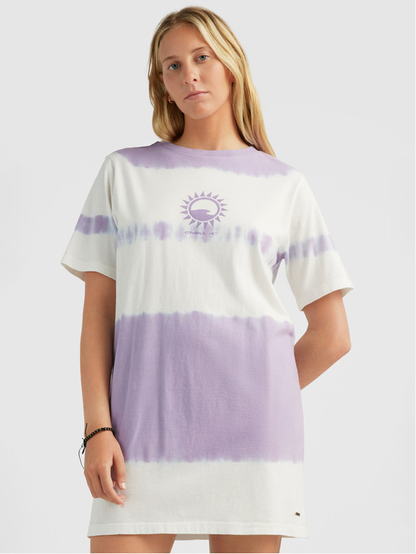 O'Neill Violett und weiß gemustertes O'Neill WOW T-SHIRT DRESS für Damen