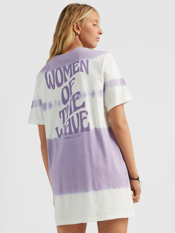 O'Neill Violett und weiß gemustertes O'Neill WOW T-SHIRT DRESS für Damen