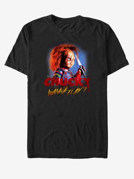 ZOOT.Fan Schwarzes Unisex-T-Shirt ZOOT.Fan NBCU Chucky Creepy Wanna Play