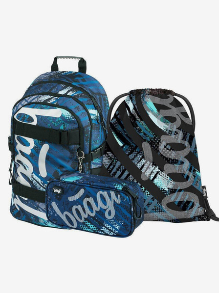 BAAGL  Blaues 3er Set skate structure: Rucksack, Mäppchen, Tasche Baagl