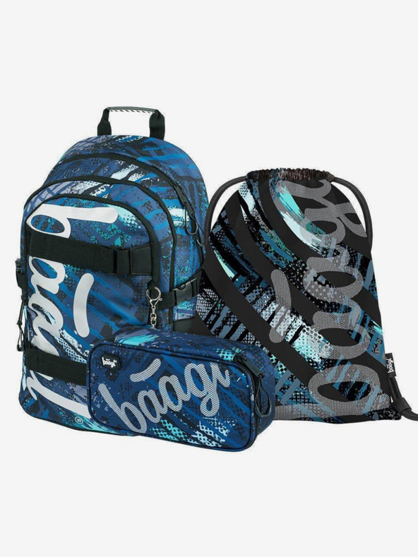 BAAGL  Blaues 3er Set skate structure: Rucksack, Mäppchen, Tasche Baagl