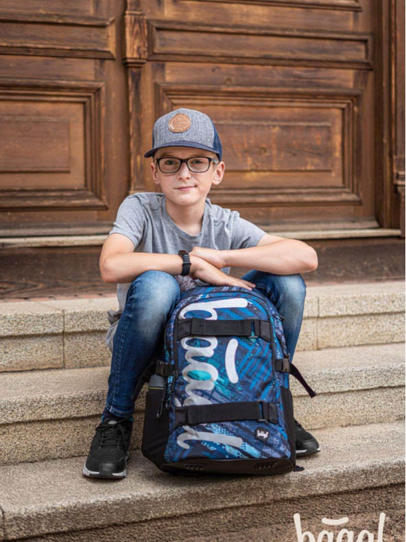 BAAGL  Blaues 3er Set skate structure: Rucksack, Mäppchen, Tasche Baagl