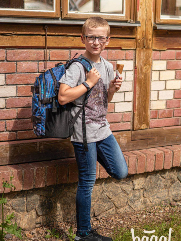 BAAGL  Blaues 3er Set skate structure: Rucksack, Mäppchen, Tasche Baagl