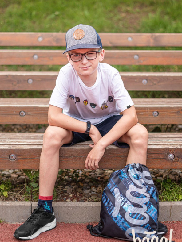 BAAGL  Blaues 3er Set skate structure: Rucksack, Mäppchen, Tasche Baagl