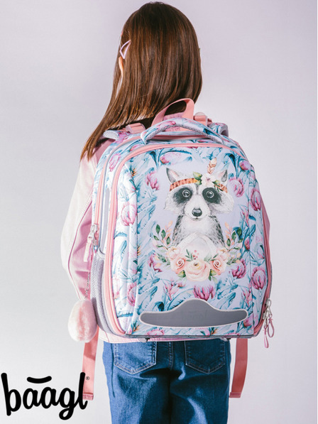 BAAGL  Weißes Schulset - Aktentasche, Federmäppchen, Tasche Baagl Shelly Raccoon