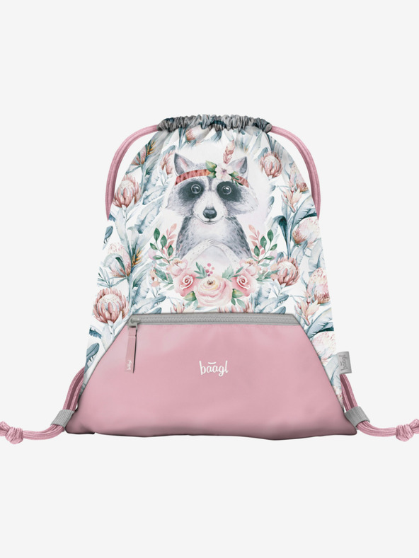 BAAGL  Weißes Schulset - Aktentasche, Federmäppchen, Tasche Baagl Shelly Raccoon