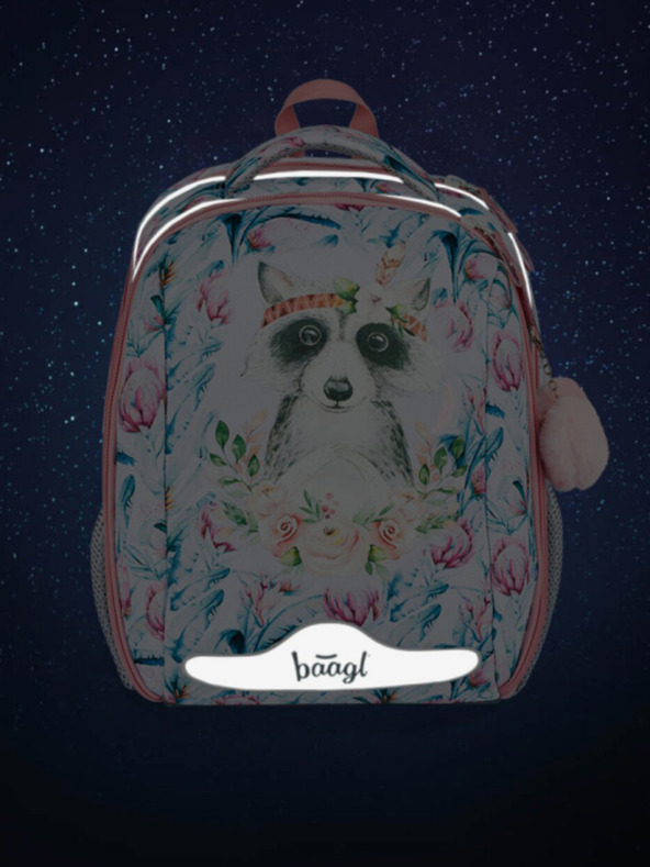 BAAGL  Weißes Schulset - Aktentasche, Federmäppchen, Tasche Baagl Shelly Raccoon